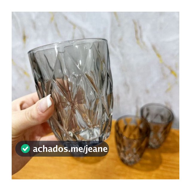 Jogo de Copos Diamond Vidro Cinza Fumê Diamond Diamante 270ml