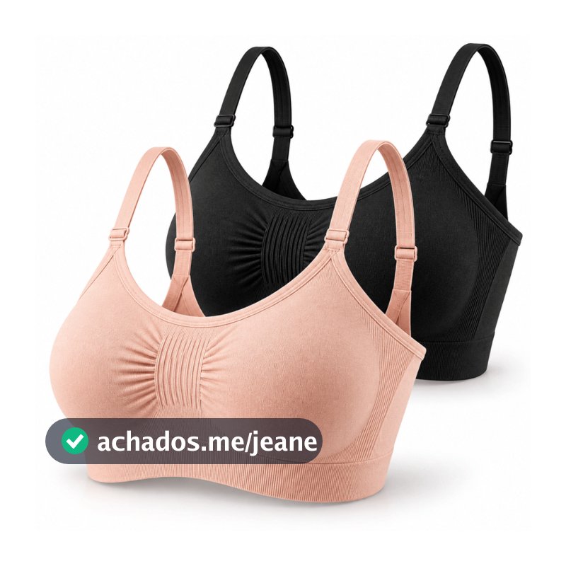 Kit 2 Top Sutiã Com Alça E Fecho Ajustável Leve com bojo removivel sem aro