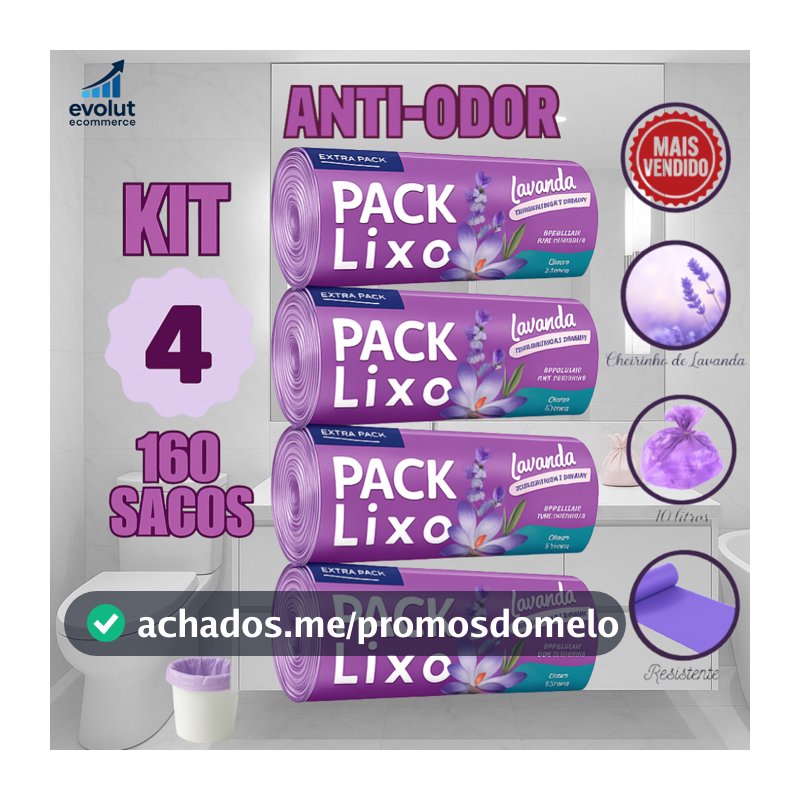 Kit 4 Rolos de Sacos de Lixo 10L – 160 Unidades | Neutraliza Odores | Ideal para Pia e Banheiro