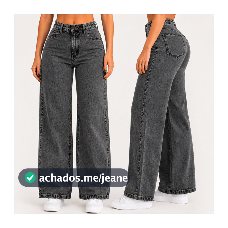 Calça Jeans Feminina Wide Leg Cintura Alta Pantalona Boca Larga Perna Ampla