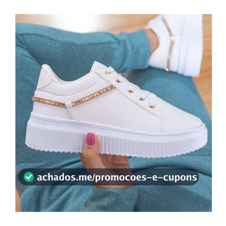 Tênis Flatform Feminino Branco Sola Alta Plataforma Casual Estiloso e Confortável Ref: 1.103