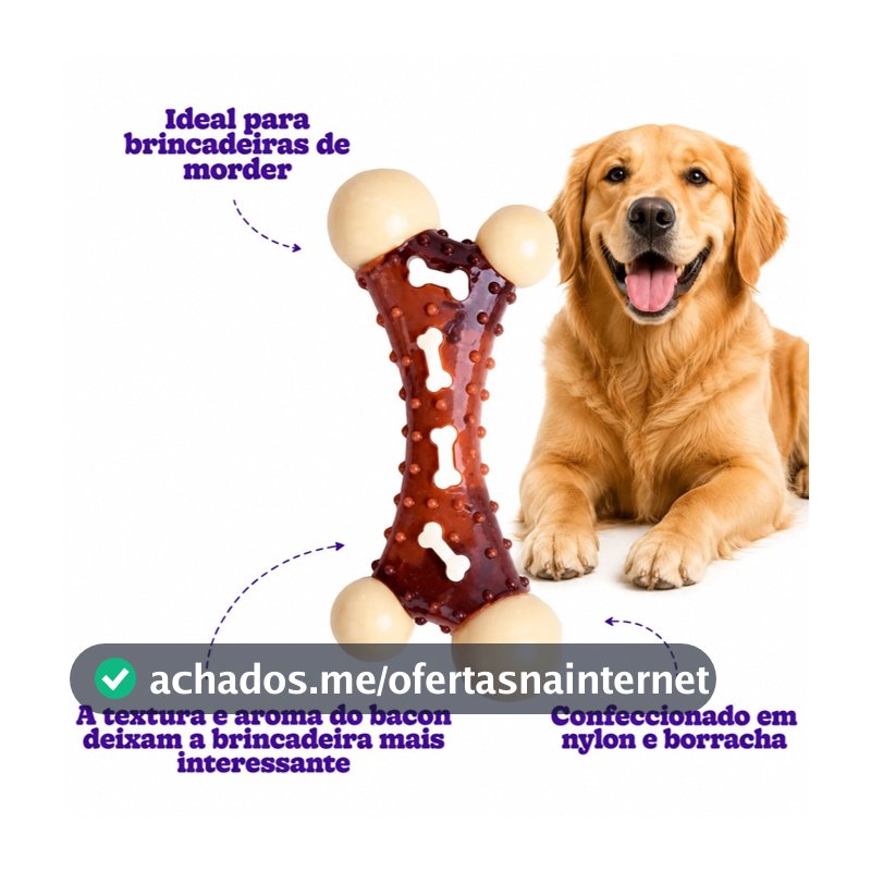 Mordedor Osso Flatter resistente - Cheiro de Bacon - Qualidade Premium - Envio Imediato