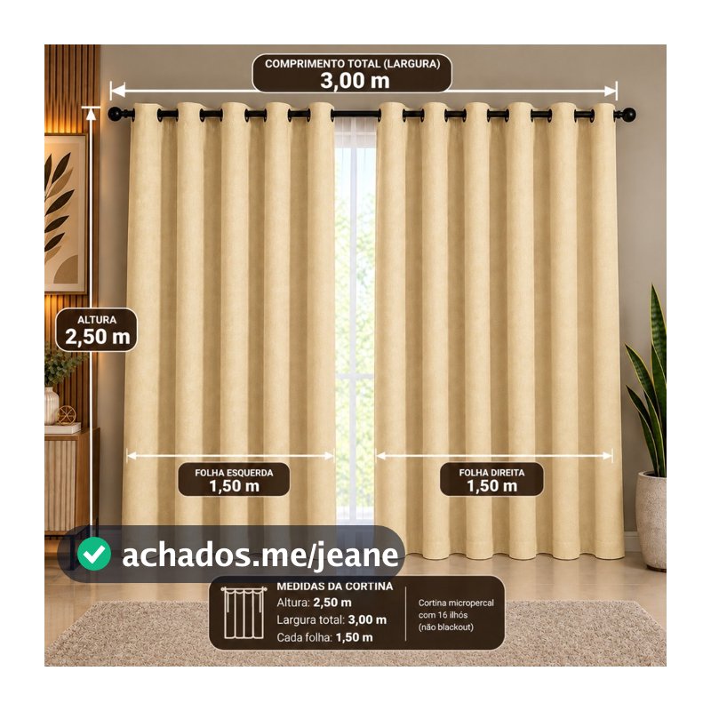 Cortina PREMIUM semi-blackout com bainha  decoração Sala, Quarto, escritório 3,00 X 2,50 Metros oferta relâmpago