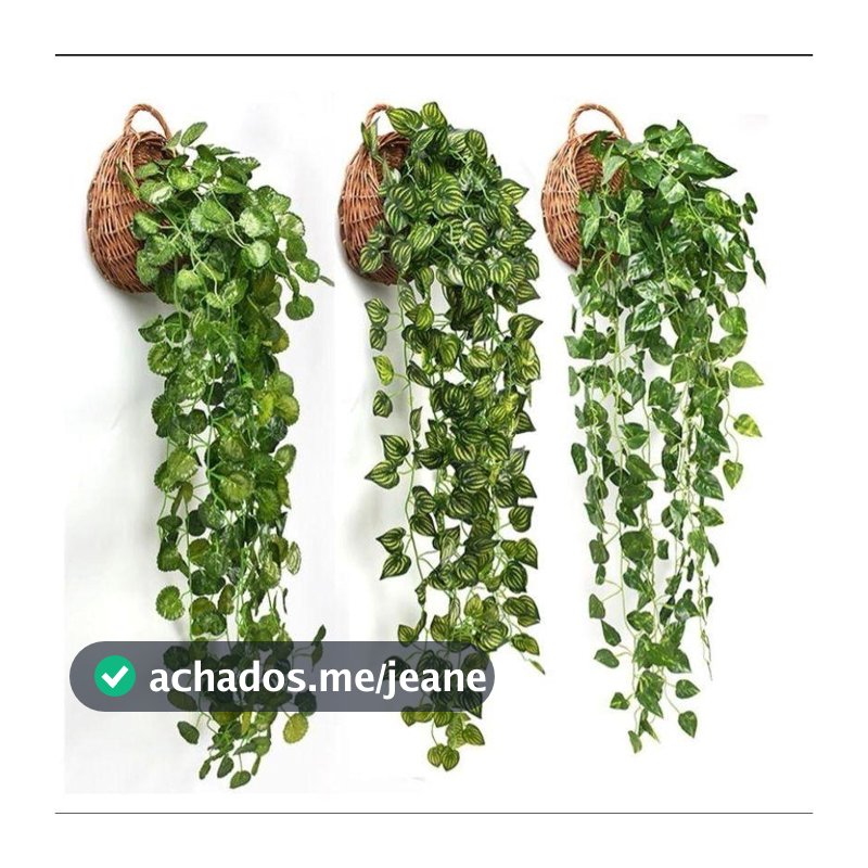 Arranjo Com 3 Pendentes Artificial Verde + 1 Vaso De Planta Trançado Marrom Decoração Casa, Casamento