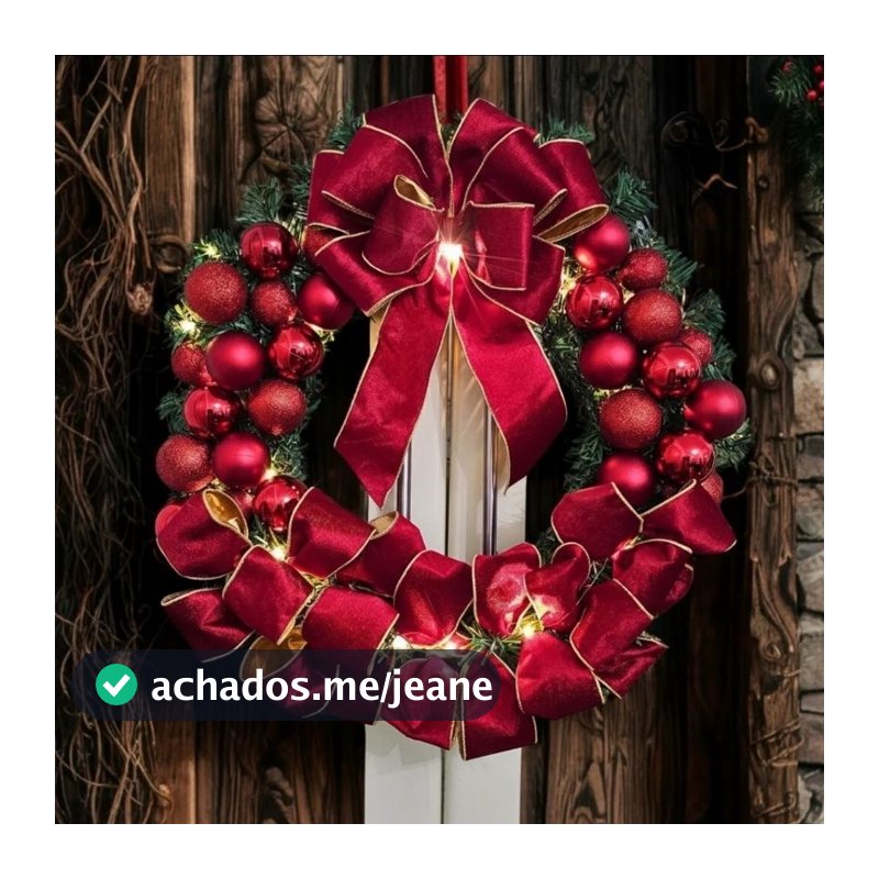 Guirlanda Natalina Iluminada Vermelha Luxo Laço Veludo 60cm 50cm 40cm 30cm Enfeite de Porta de Natal