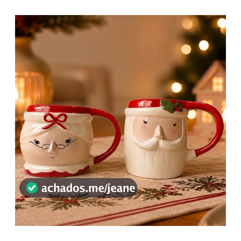Caneca De Papai Noel 350ml Xícara De Porcelana De Natal Mamae Noel e Rosto Papai Noel Divertido