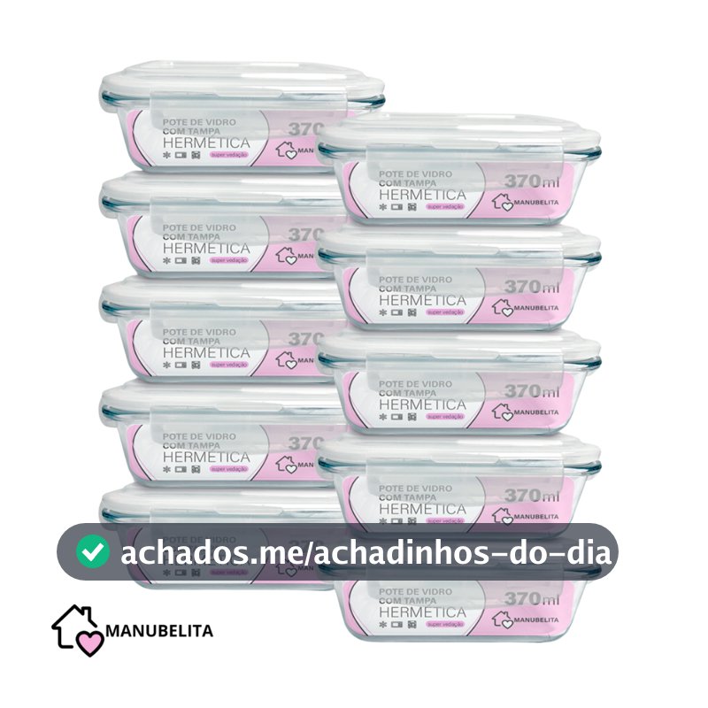 Conjunto 10 Potes de Vidro Hermético Marmita Tampa 4 Travas 370ml