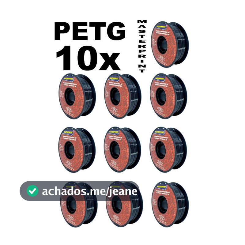 Kit com 10x Filamento PETG Masterprint 1Kg 1.75mm (Preto, Branco e Amarelo)