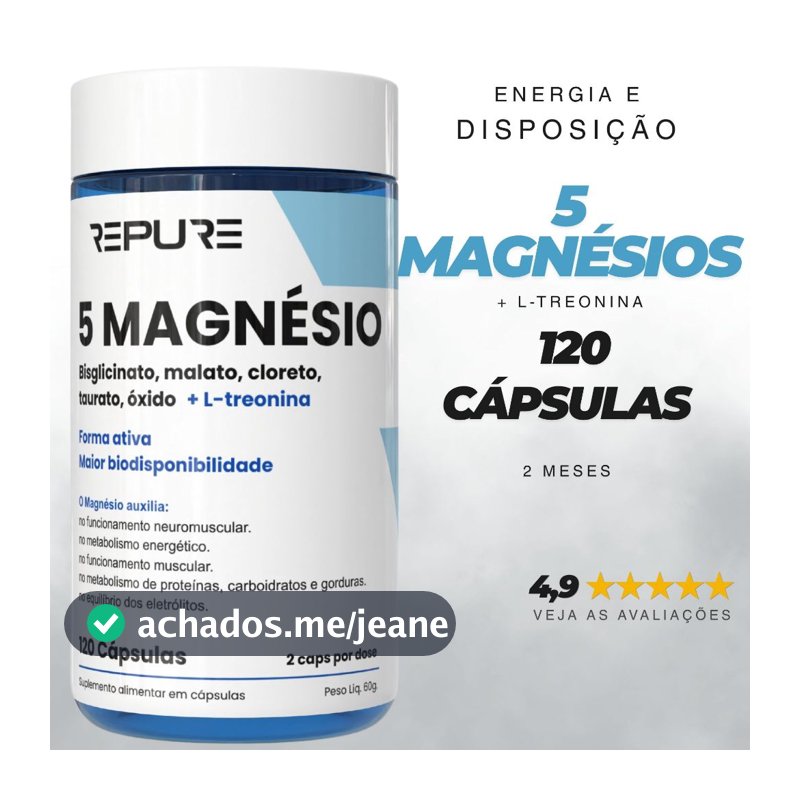 Magnésio Alta Absorção + L-Treonina 120 Cáps – Energia, Sono, Recuperação, Memória e Foco