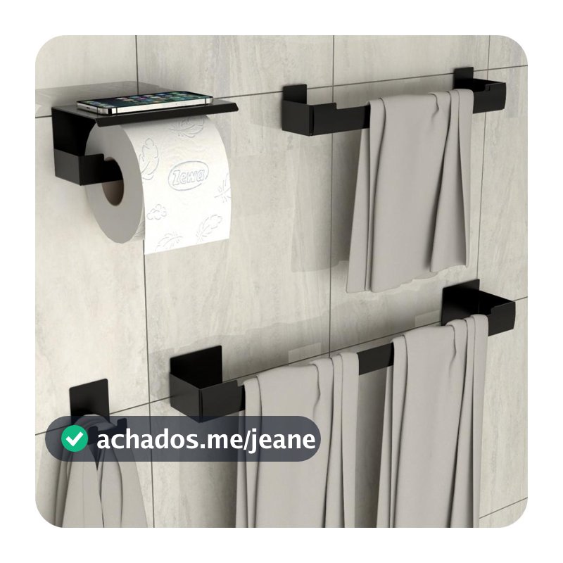 Kit Acessórios Para Banheiro Com Adesivo 4 Peças Preto ELG