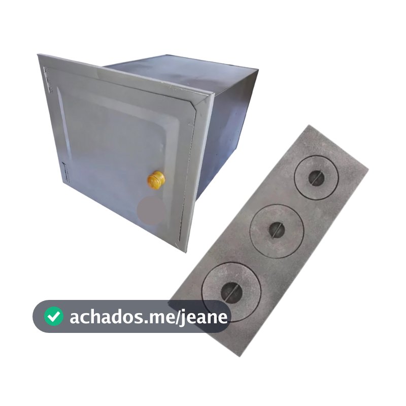 Forno em Chapa de Aço Tam. 50x28x21 + Chapa Paulista Ferro Tam. 58x24x19,5 3 Furos Paulista C/ Tampa