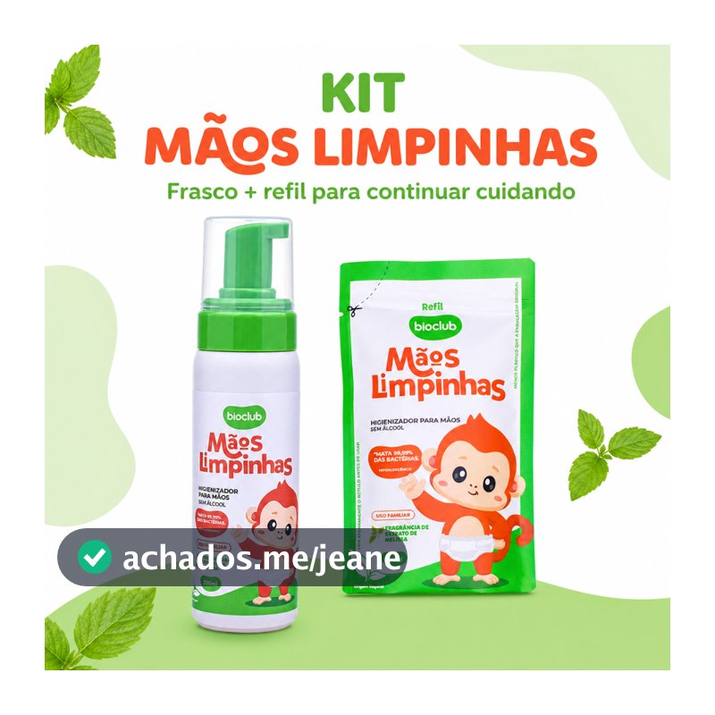 Kit Higienizador de Mãos Sem Álcool - Mãos Limpinhas Bioclub®