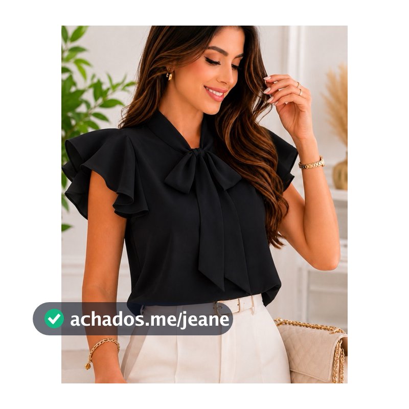 Blusa Feminina Crepe Duna com Laço no Pescoço Manga Godê Elegante (B GODÊ)