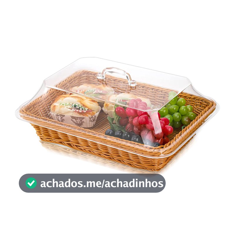 Cesta de pão de vime de imitação tecida à mão com tampa, cesta de armazenamento de escorredor frutas