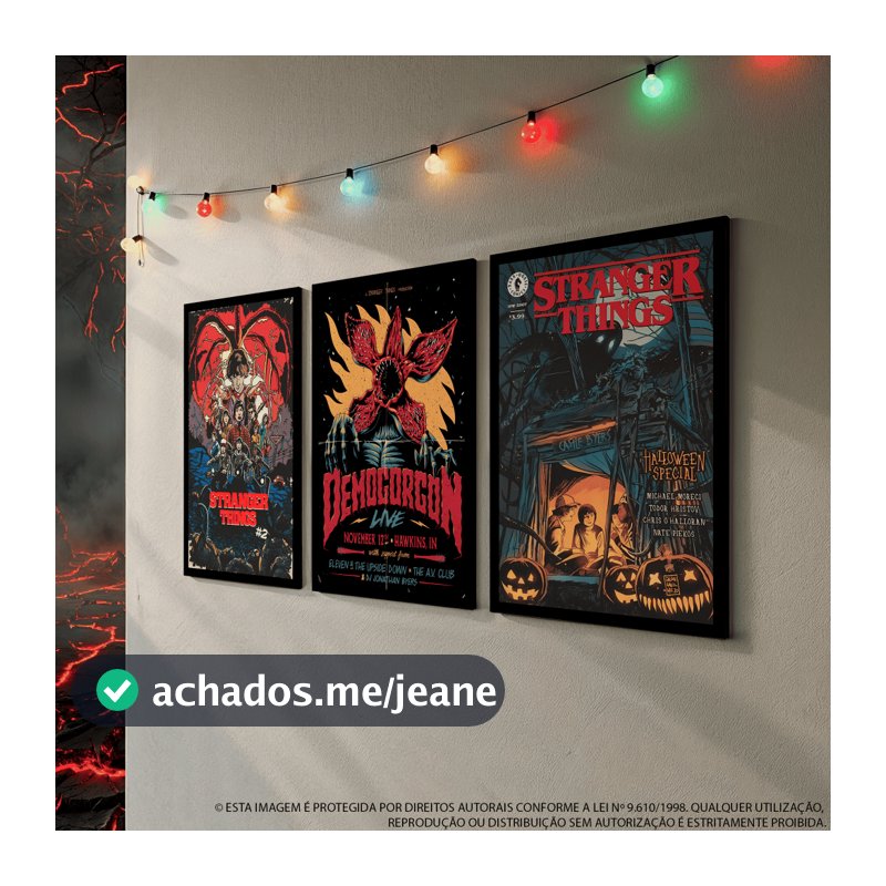 Quadro Decorativo Stranger Things Kit 3 Peças em MDF | Geek Retrô Vintage