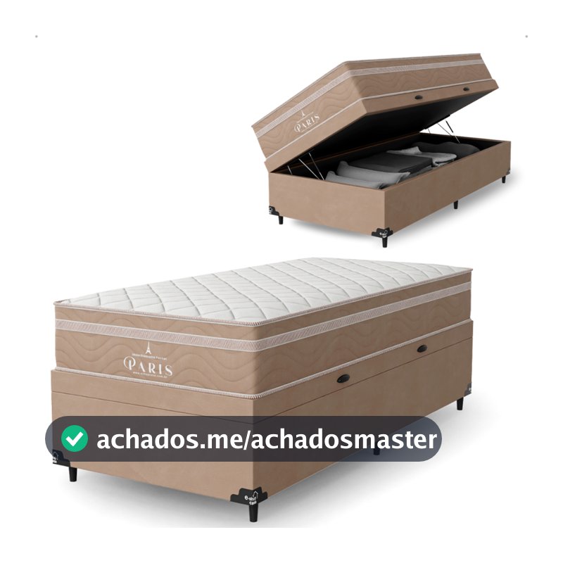 Cama Box Baú Solteiro Bege + Colchão Paris Bege Molas Ensacadas