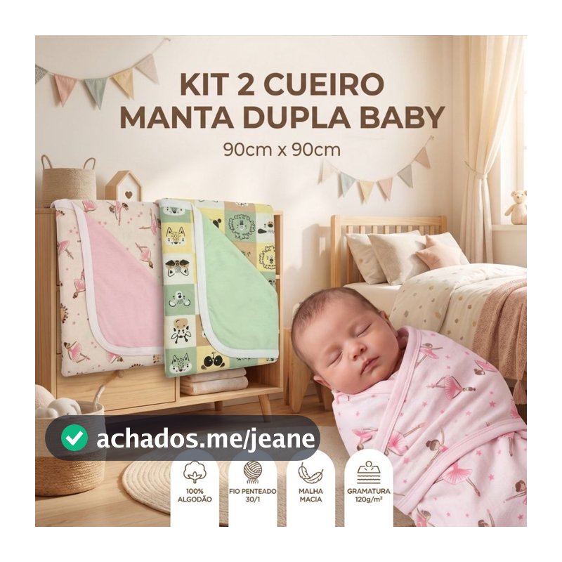 Kit 2 Manta Bebê Dupla Fase Cueiro Malha Estampado 90X90cm Menino e Menina 100% Algodão