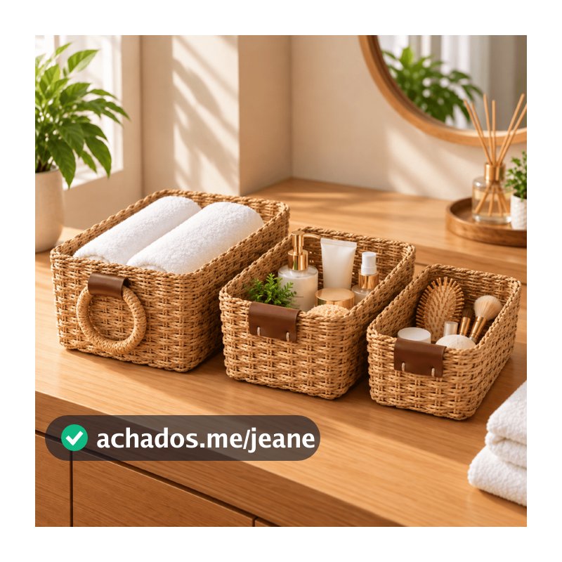 3 Cestos Conjunto Organizador Rústico Em Corda Natural Boho
