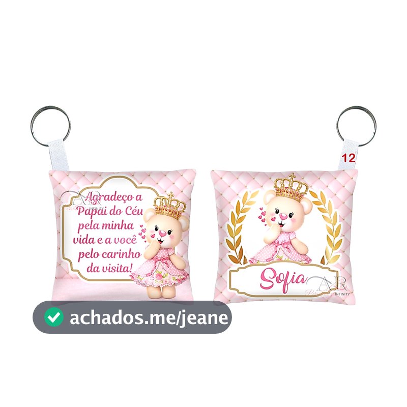 Chá de Bebê Menina Lembrancinha Almofada Chaveiro Ursinha Princesa Almochaveiro