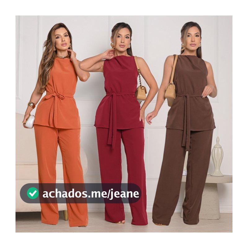 Conjunto Alfaiataria Feminino Blusa Mais Calça Forrada Com Cinto Premium