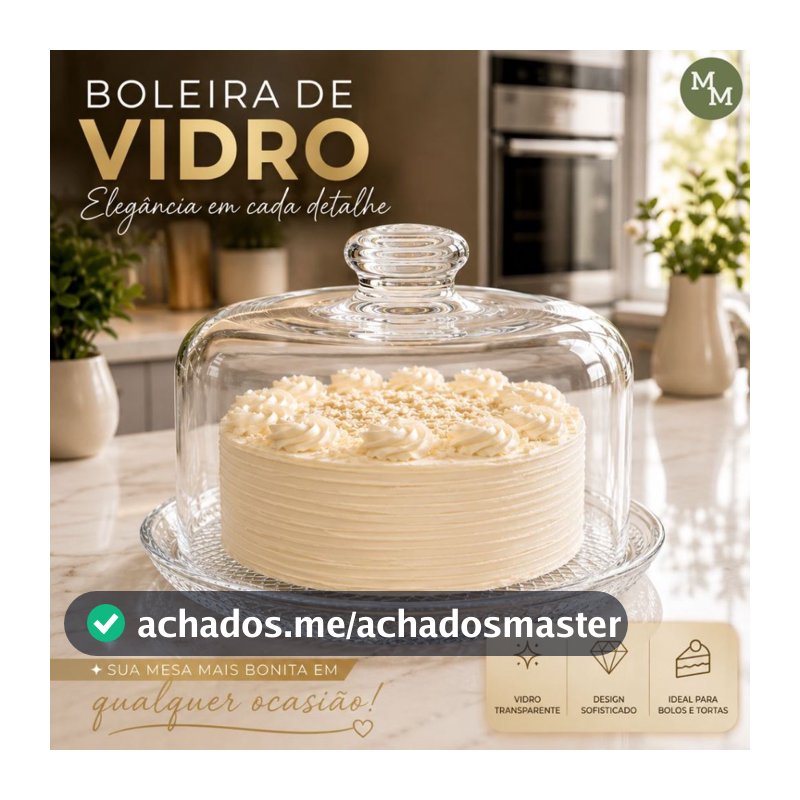 Boleira de Vidro com Tampa Transparente Redonda para Bolos Tortas e Doces