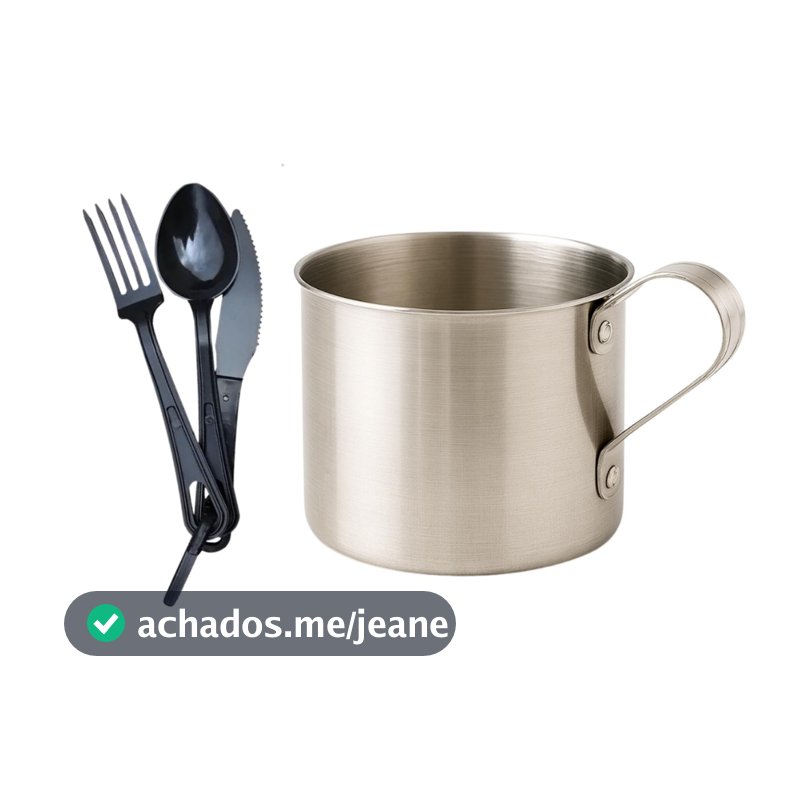 Kit Camping Tático Caneca de Alumínio + Talheres  Ideal para Aventura, Trekking, Trilha, acampamento