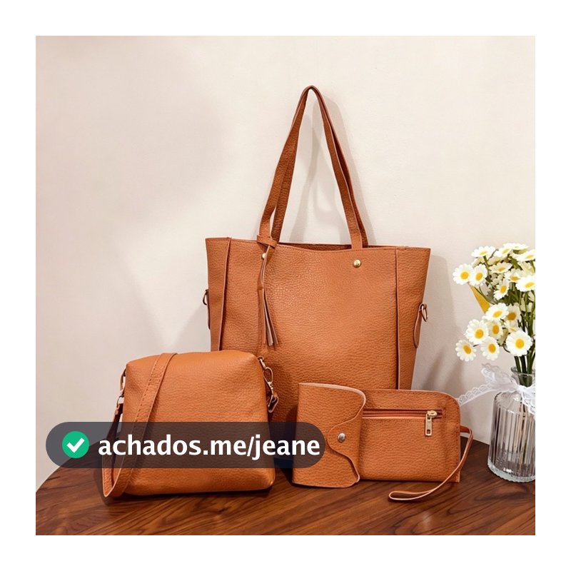 Kit 4 Bolsa tote Feminina Sacola Grande Alça Bolsa De Ombro Em Couro Sintético Moderno Versátil Bolsa Faculdade