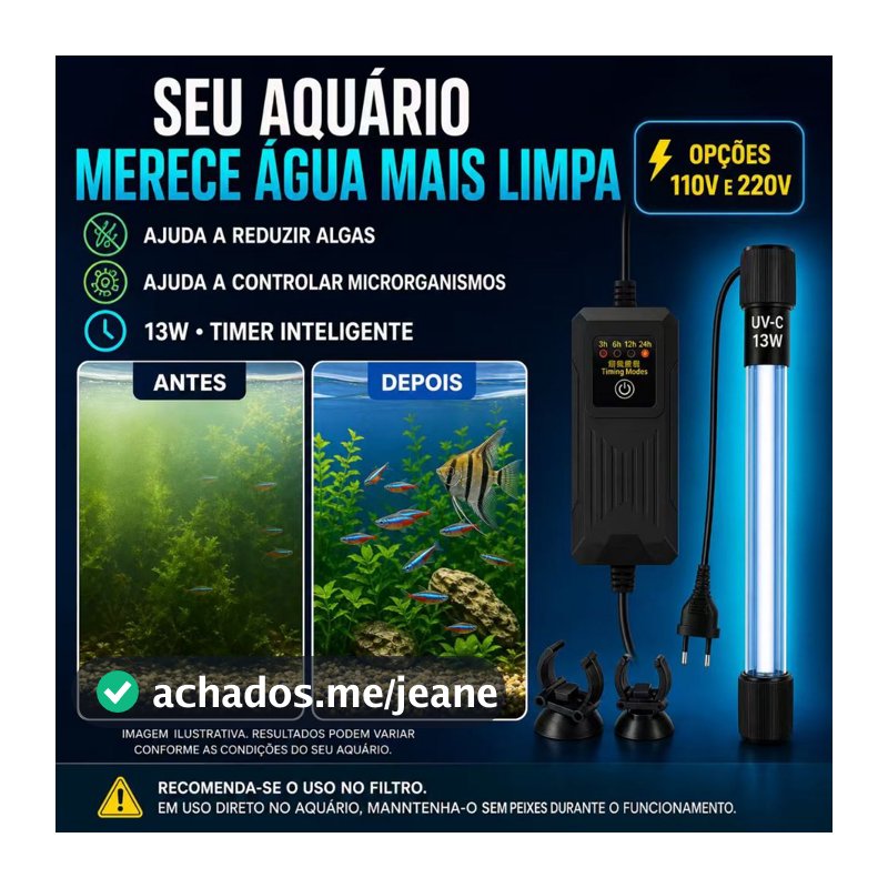 Esterilizador UV submerso para aquário, lâmpada desinfetante com temporizador para tanques de peixes