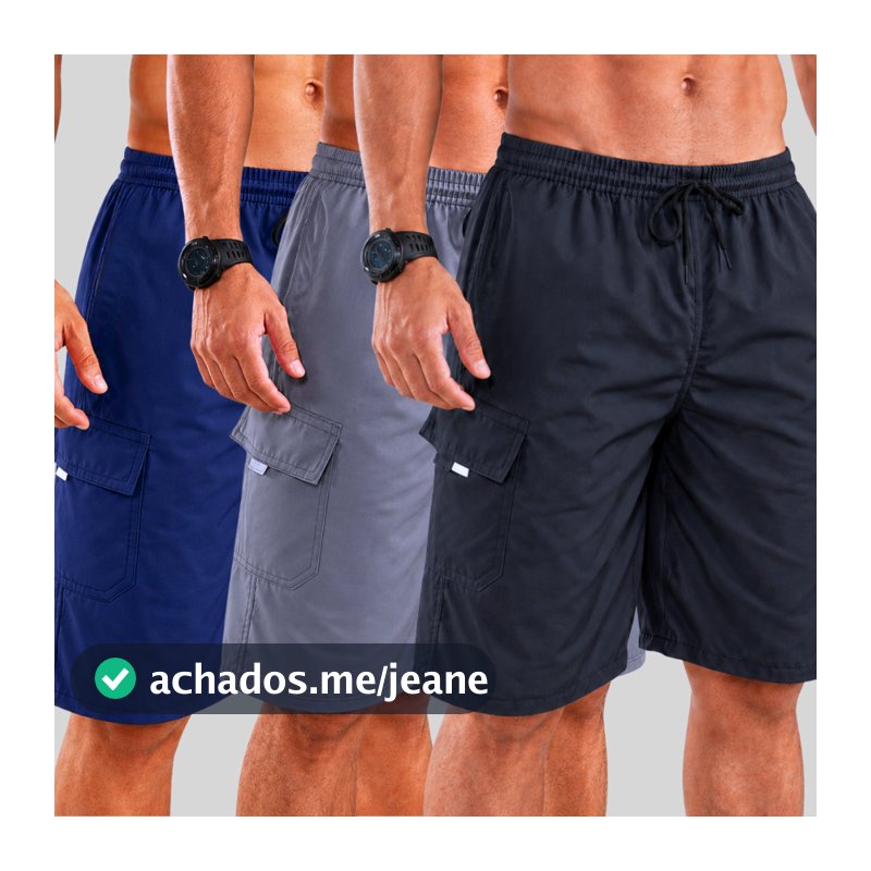Kit Bermuda Masculina Cargo Brim Short Cargo Cordão Elástico Bermudas Masculinas Trabalho 3 Peças
