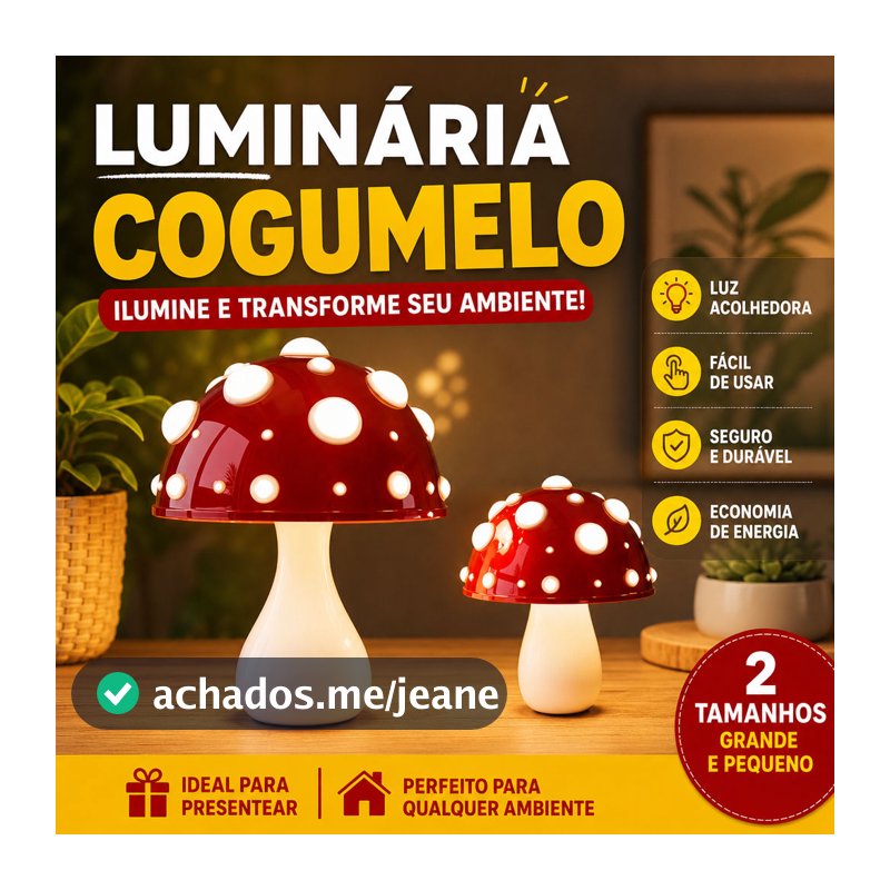 Luminária Cogumelo Decorativa 3 Modos De Luz Recarregável Para Quarto Sala Decoração De Casa