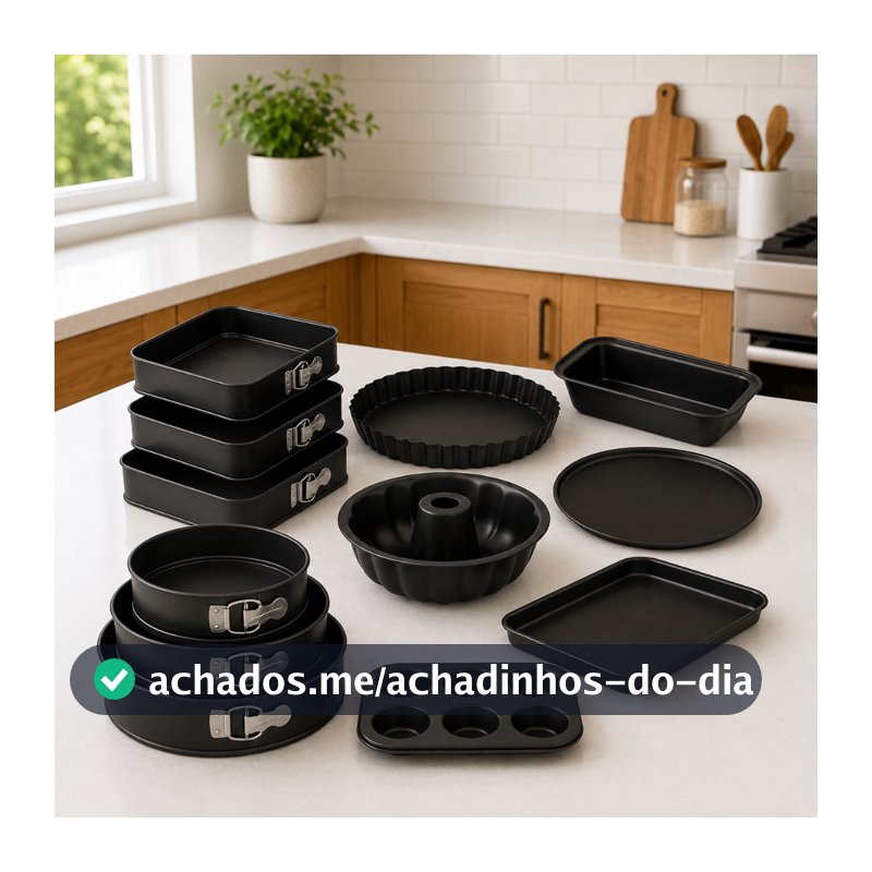 Kit 4, 6, 8, 10 ou 12 Formas Antiaderente Aço Carbono para Pão, Bolo, Pizza, Pudim e Torta