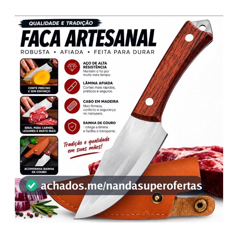 Faca de Desossa Profissional Forjada Artesanal com Bainha Ideal para Churrasco e Preparos na cozinha Mini Faca churrasco
