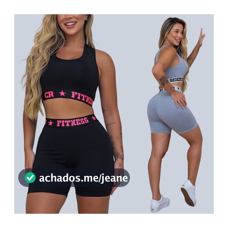 Kit 2 Conjuntos Academia Top e Short Elastico Exposto