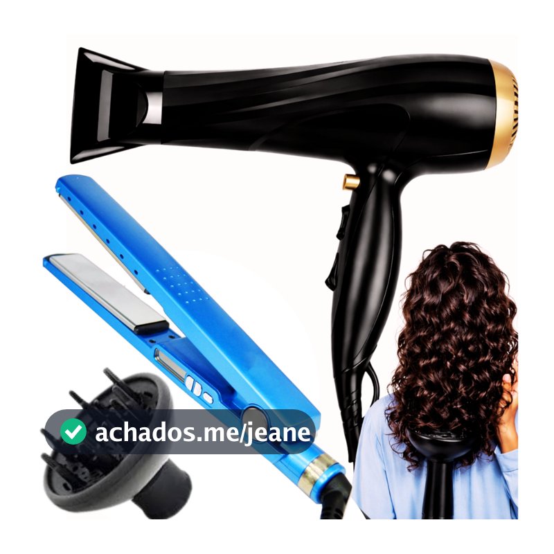 Kit Profissional Secador De Cabelos Titanium 2000W + Prancha Chapinha Nano Titanium 450F + Difusor de Cachos