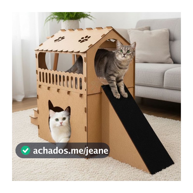 Casa Para Gatos 2 Andares com Playground Rampa Carpete Escada MDF Confortavel para Gatos Luxo MDF