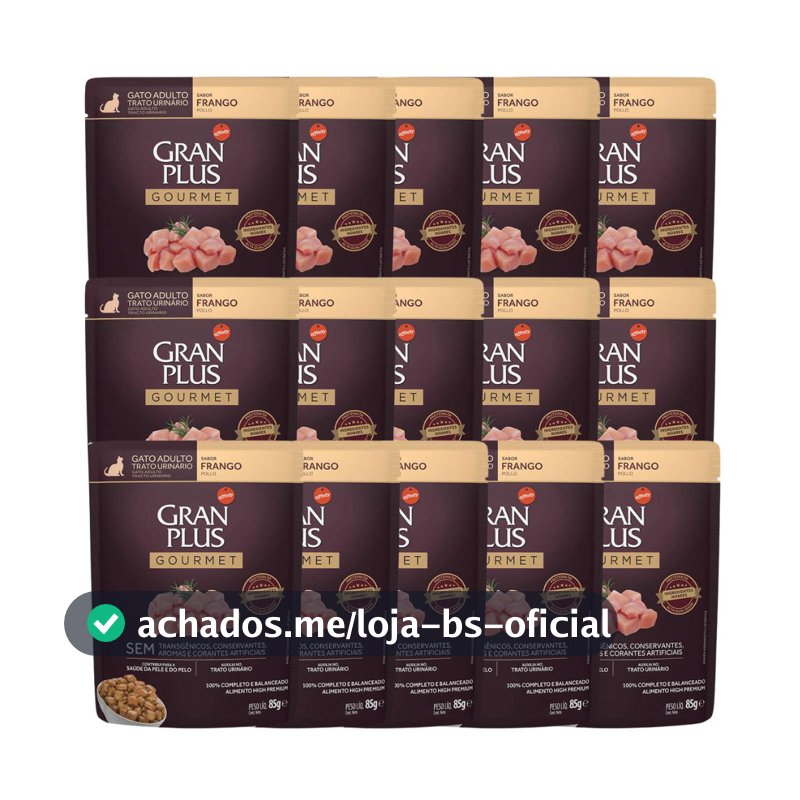 Caixa 18un Ração Úmida Granplus Sache Gato Trato Urinário Frango 85g