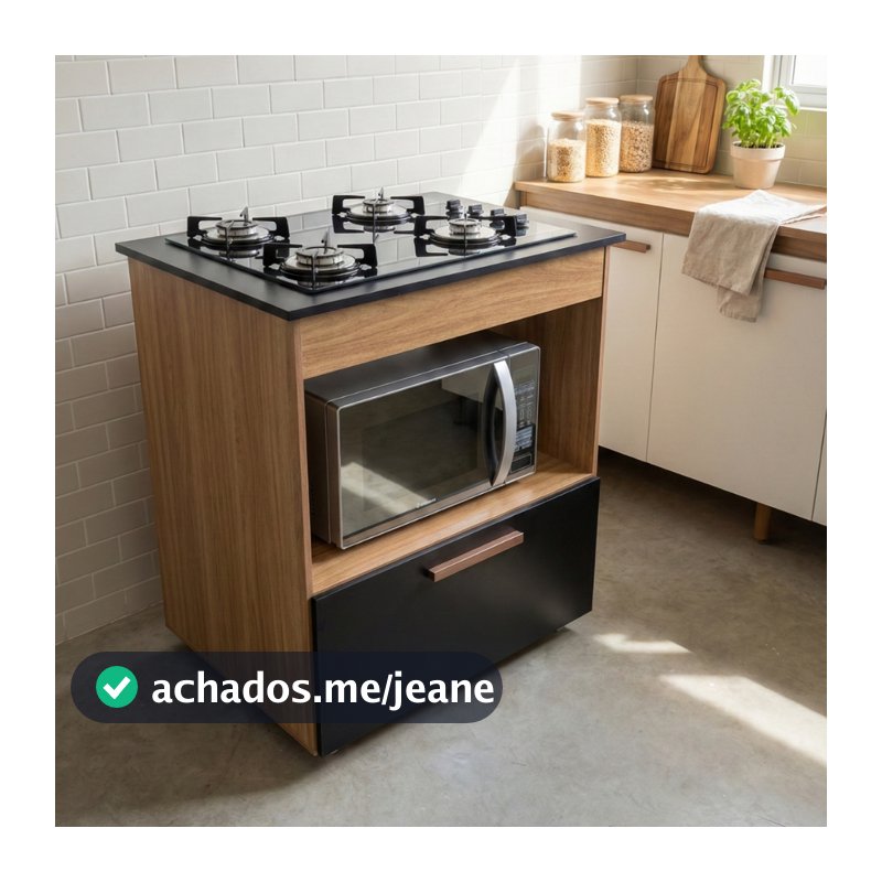 Balcão Isa Cooktop 5 Bocas Cozinha Moderna Compacta Gabinete Armário Fogão Suporte Microondas Porta