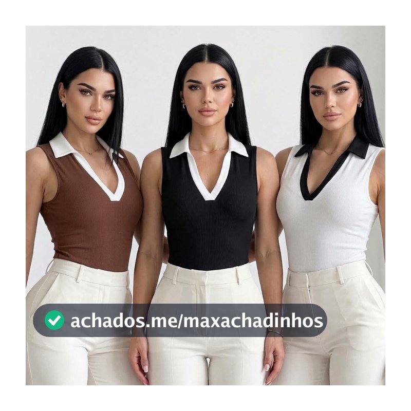 KIT Blusa Feminina Polo Regata Bicolor Canelada Moda Social Básica Casual Roupa Moda Feminina