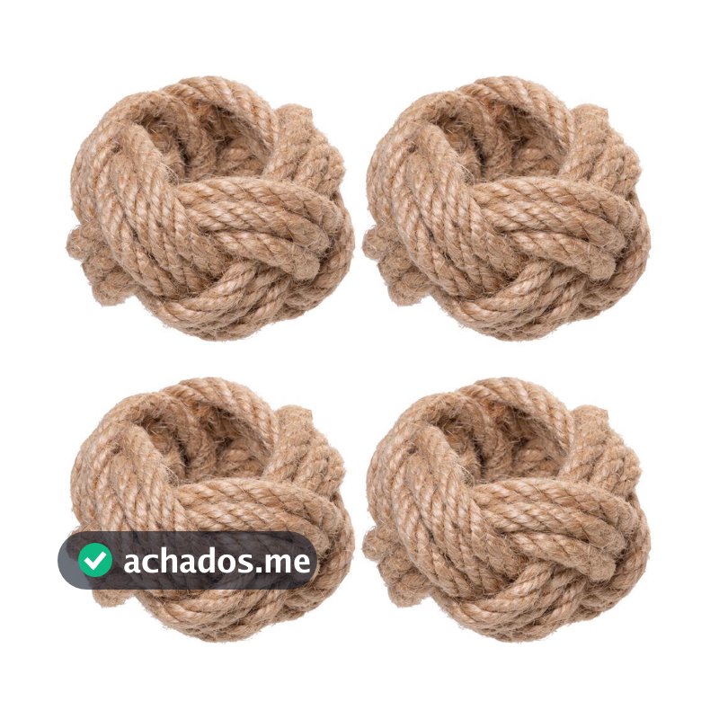 Conjunto 4 Anéis para Guardanapos Linoria Fibra Natural Wolff Decoração Mesa Posta Jantar Sala Sofisticada Elegante Casa