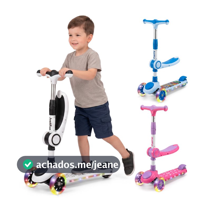 Patinete Infantil 3 Rodas 2 em 1 Assento Ajustável Luz LED Musical Dobrável Menino Menina