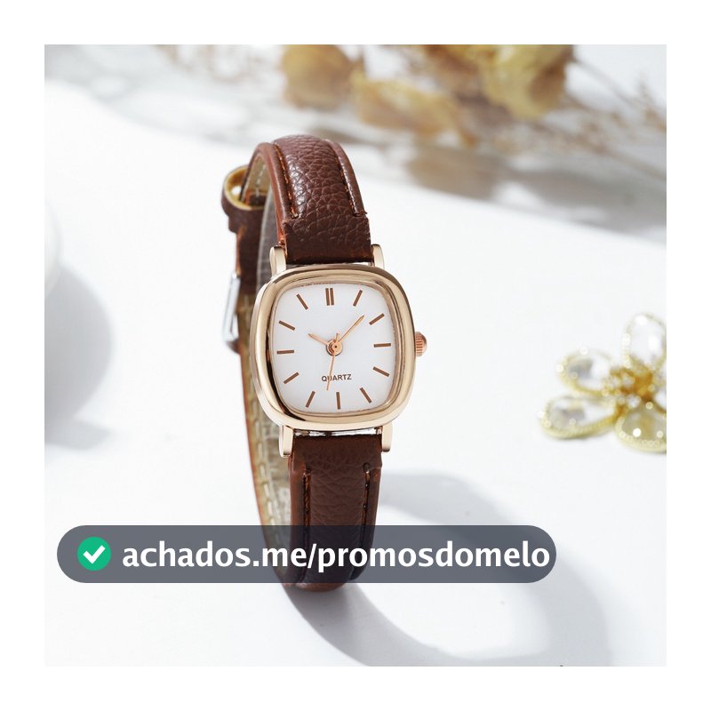 Relógio De Quartzo Com Mostrador Quadrado Para Mulheres – Pulseira De Couro De Rosto Pequeno Pulso Minimalista Presente