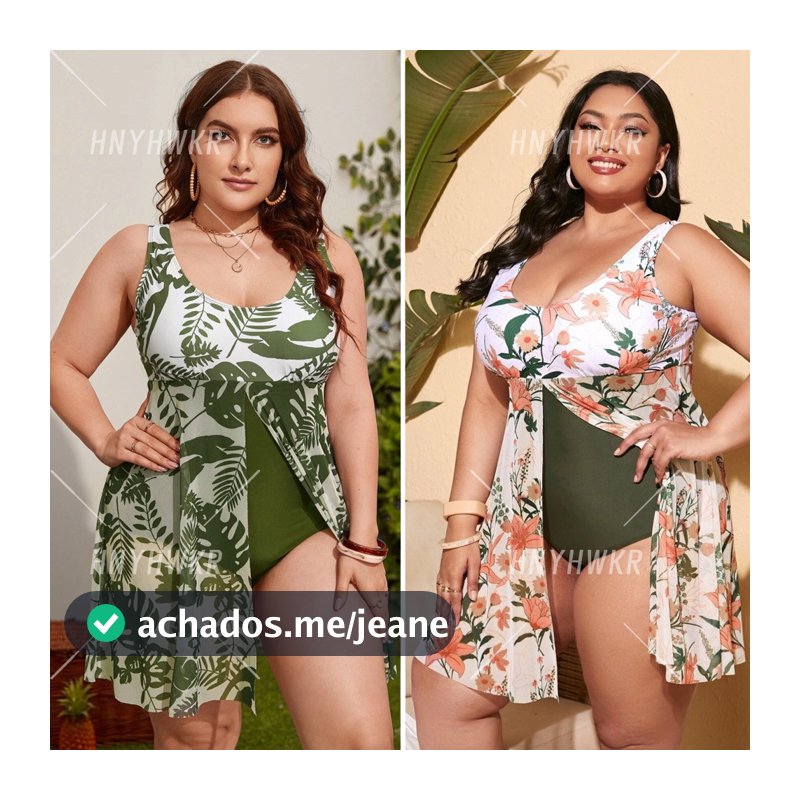 Maiô feminino Extra gordo Plus Size/maiô com saia com fenda de uma peça/Tinki de uma peça