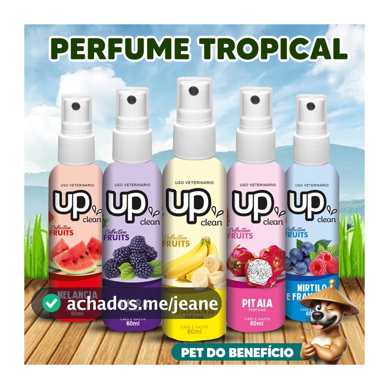 Perfume para Cachorro e Gato Tropical 60ml Várias Fragrâncias Colônia Pet Cheirosa Perfume Pet Filhote e Adulto UP Clean