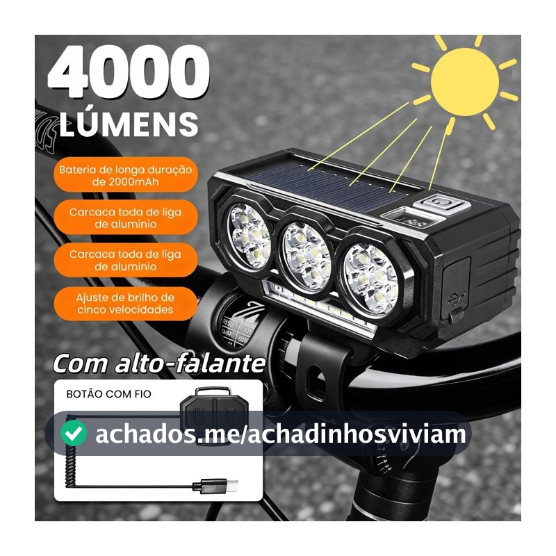 Energia solar Lanterna Bike Com Buzina/Power Bank 3 Em 1 Multifuncional 16H4000 Lúmens Recarregável À Prova D'Água 3 luz
