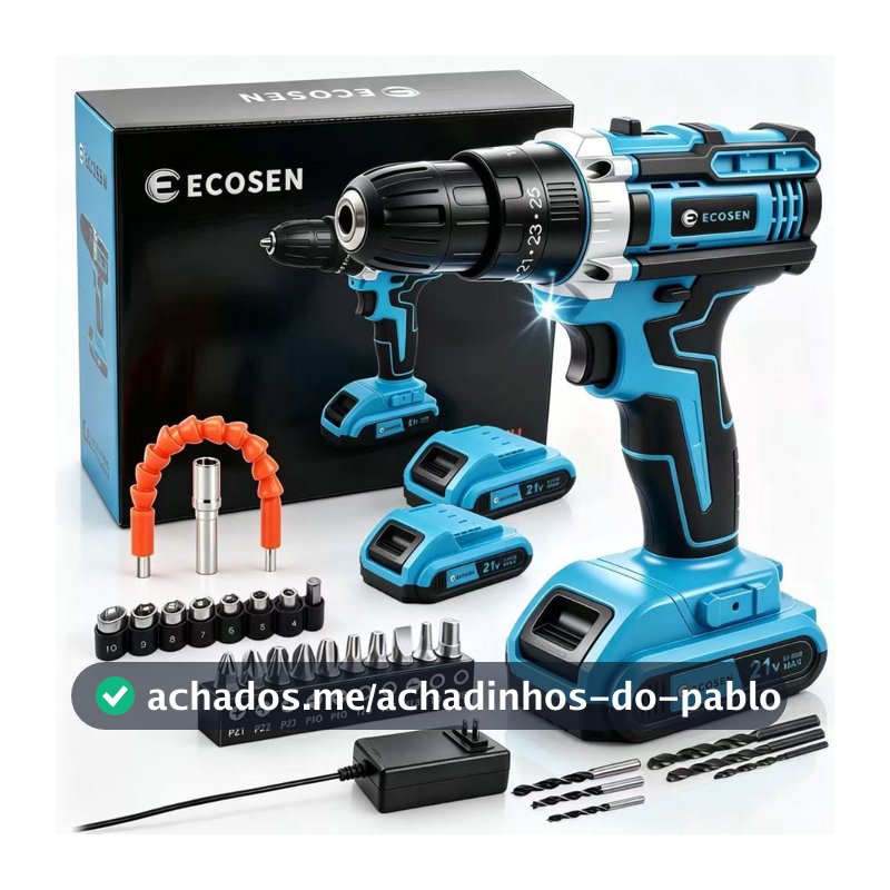 Parafusadeira Furadeira de Impacto  21V 2 Baterias  e Acessórios Completo 6500MAH 28N.M