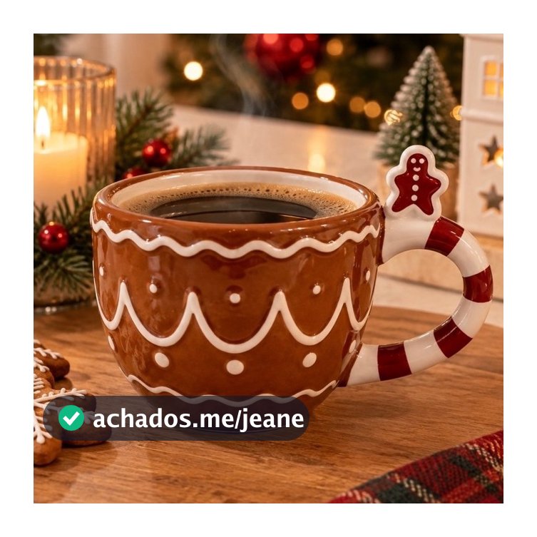 Caneca Natalina Gingerbread em Porcelana – 350 ml | Alça Bengala Doce