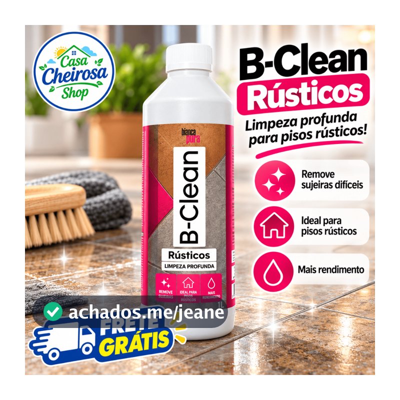 B-Clean Rustico Limpa Piso Interno Concentrado 1L para Porcelanatos Polidos, Esmaltados e Acetinados. Não Agride o Piso