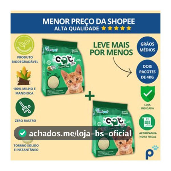 Areia Higiênica Biodegradável Catbio 8 Kg (2 pacotes 4kg) - Super Clean - Grãos Médios - novo