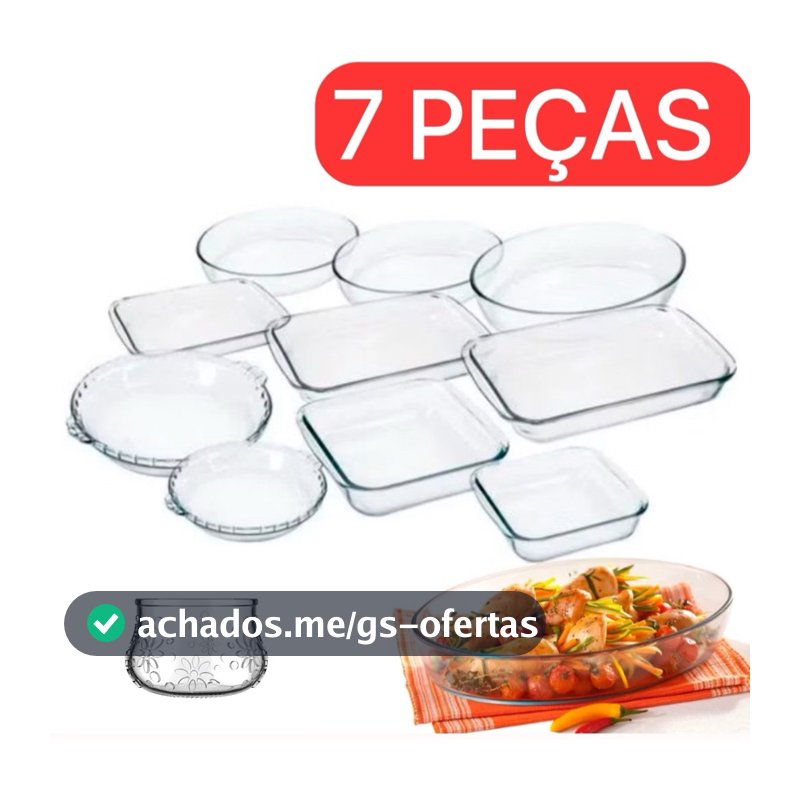Jogo de Travessas Marinex em Vidro Nadir 7 peças Aleatórias
