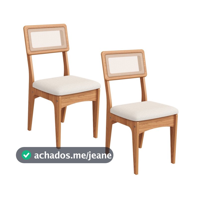Kit 2 Cadeiras 100% Mdf com Encosto em Palha Sintética - Freijó/Cesare Claro J23